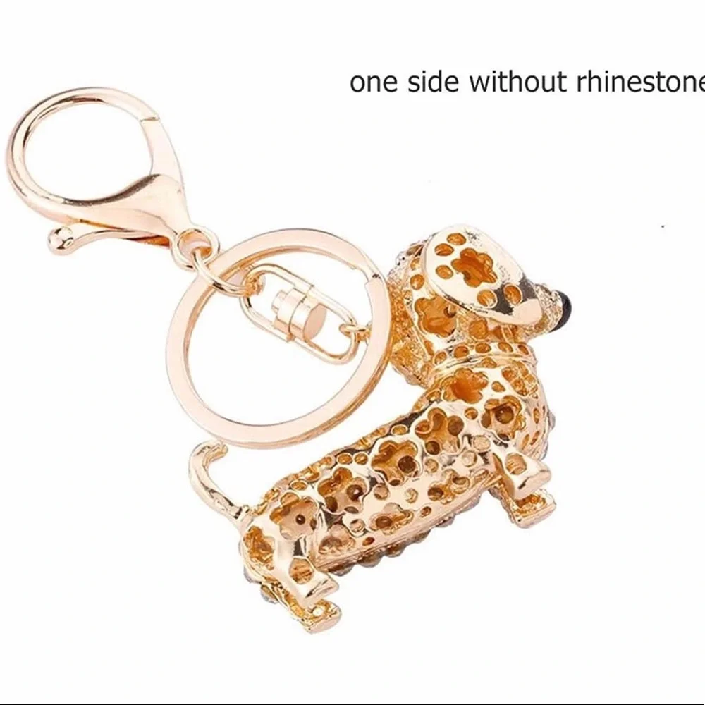 3 Gold, Silver and Black Rhinestone Dachshund Keychains - Picture 5 of 8